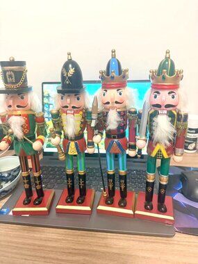 Set of 4 Nutcracker Collection Holiday 12 inch All New Wooden Decor Vintage Red